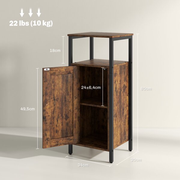 HOMCOM Comodino Industriale con 2 Ripiani e Scaffale Interno Regolabile, in Legno e Acciaio, 34x30x80 cm, Marrone