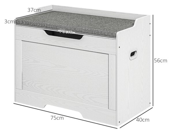 HOMCOM Panca Contenitore da 103L Multifunzione in Legno con Cuscino in Tessuto, 75x40x56cm, Bianco