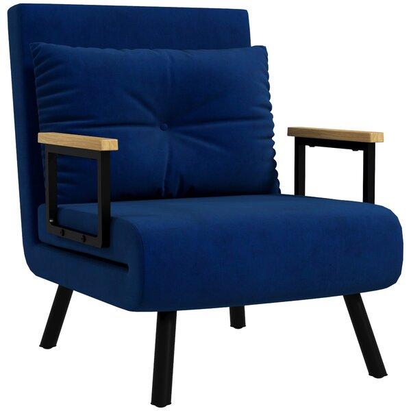 HOMCOM Poltrona Letto Singolo in Tessuto Effetto Velluto Reclinabile in 5 Posizioni con Cuscino Sfoderabile, 63x73x81cm, Blu | Aosom Italy