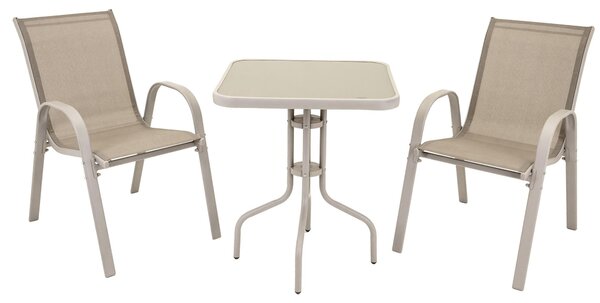 JUMI: Set di mobili da giardino composto da un tavolino con piano in vetro e due sedie, ideale per terrazzi, balconi e giardini