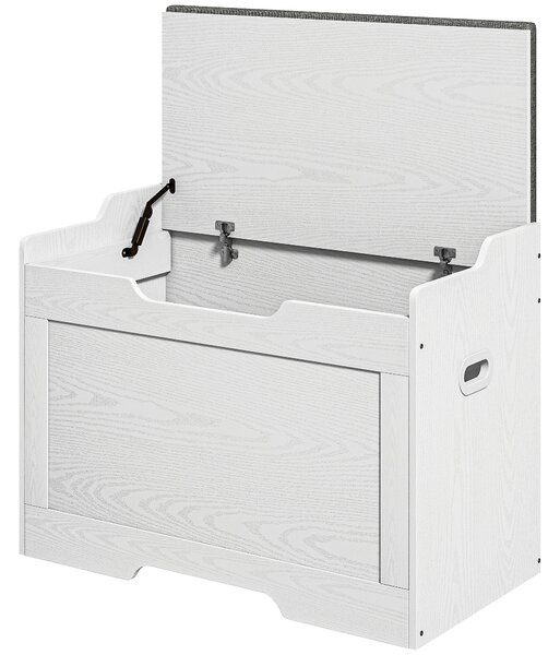 HOMCOM Panca Contenitore da 103L Multifunzione in Legno con Cuscino in Tessuto, 75x40x56cm, Bianco