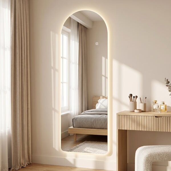 HOMCOM Specchio da Parete ad Arco con Illuminazione LED Regolabile e Controllo Touch, in Vetro Temperato, 40x3x120 cm