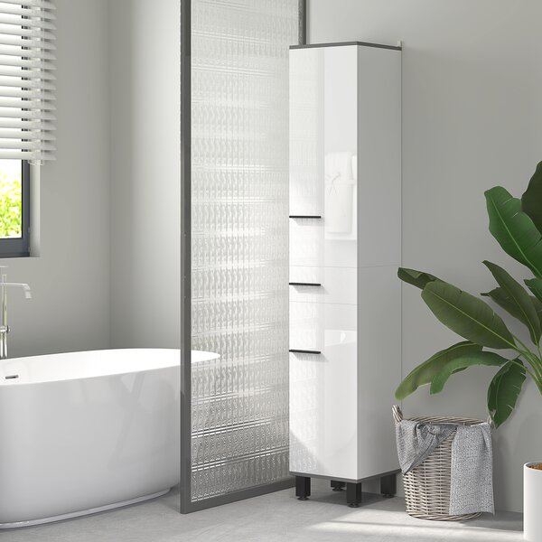 HOMCOM Mobile Colonna Bagno con 2 Armadietti con Ripiani Regolabili e Cassetto, 34x32x190 cm, Bianco