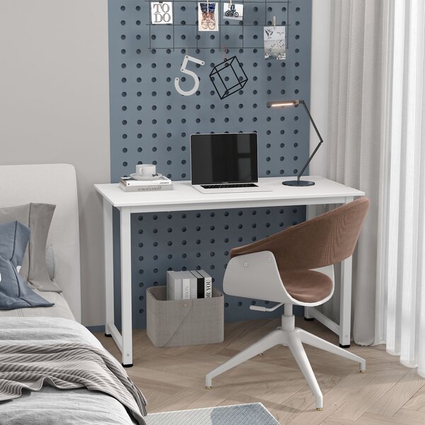 HOMCOM Scrivania per Computer con Piedini Regolabili in Truciolato e Acciaio, 120x60x76 cm, Bianco