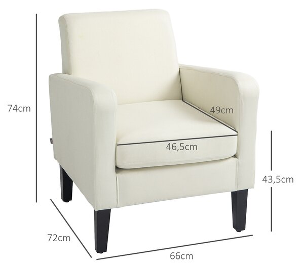 HOMCOM Poltroncina da Camera Moderna in Tessuto con Braccioli, 66x72x74 cm, Crema