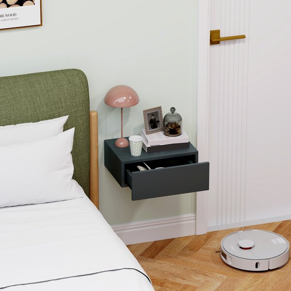 HOMCOM Comodino Sospeso Moderno con Cassetto, in Legno, 40x30x15 cm, Nero