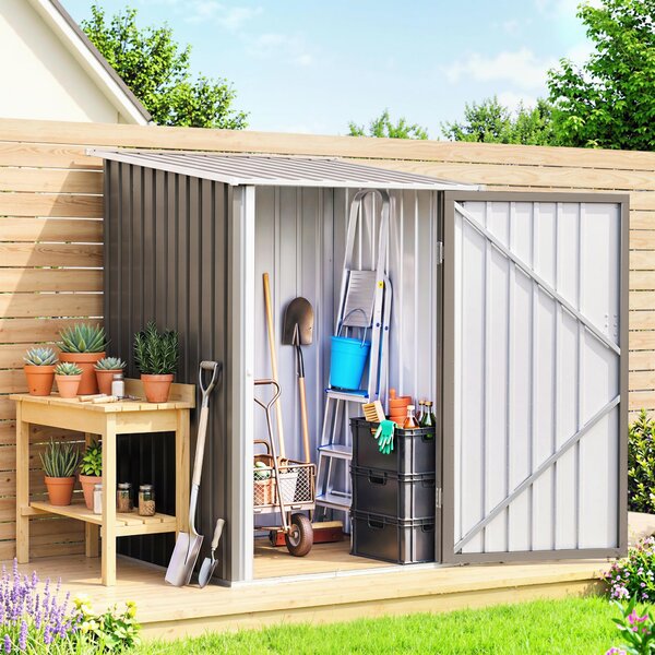 Outsunny Casetta Porta Attrezzi 0.92m² in Acciaio Zincato con Tetto Inclinato e Serratura, 100x103x160 cm, Marrone