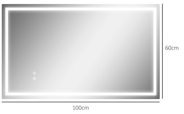 HOMCOM Specchio Bagno con Luci LED Regolabili a 3 Colori e Strato Antiurto, Antiappannamento in Vetro e Metallo, 100x3x60cm|Aosom Italy