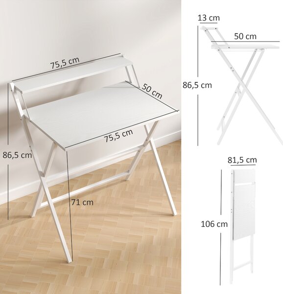 HOMCOM Scrivania Pieghevole con Ripiano per Monitor, 81.5x62x86.5 cm, Bianco | Aosom Italy