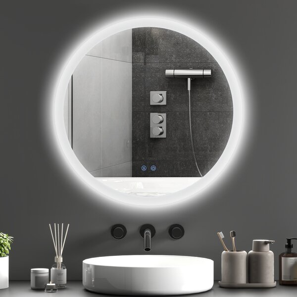 Kleankin Specchio Bagno con Luci LED Regolabili, Controllo Touch e Design Antiappannamento, Ø60 cm