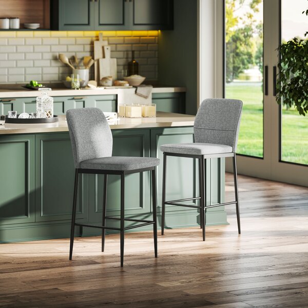 HOMCOM Set 2 Sgabelli Bar in Velluto Moderni con Poggiapiedi e Schienale, 41x52x97 cm, Grigio