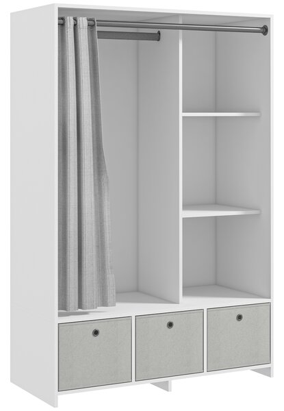 HOMCOM Armadio Guardaroba con Barra Appendiabiti, 3 Cassetti in Tessuto e 3 Ripiani, 105x48x160 cm, Bianco e Grigio | Aosom Italy