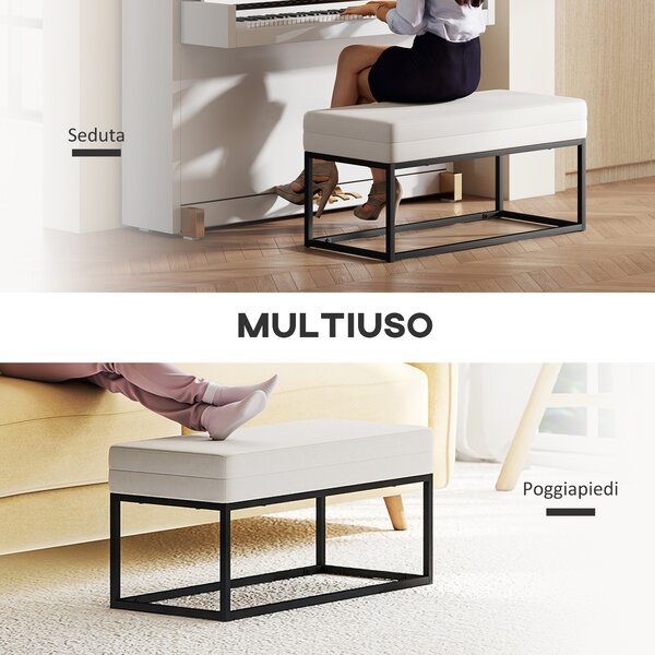 HOMCOM Panca da Ingresso Moderno in Acciaio, Spugna e Tessuto Vellutato con Piedini Regolabili, 94x42x44 cm, Crema | Aosom Italy