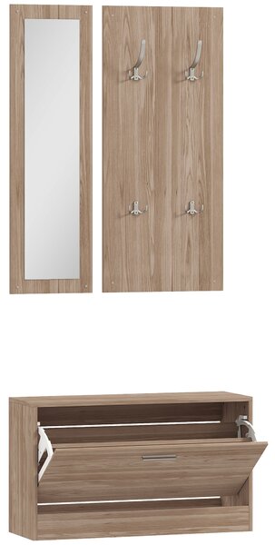 HOMCOM Set Mobili da Ingresso con Panca Scarpiera, Appendiabiti a Muro e Specchio, 80x27x46.5 cm, Marrone Scuro | Aosom Italy