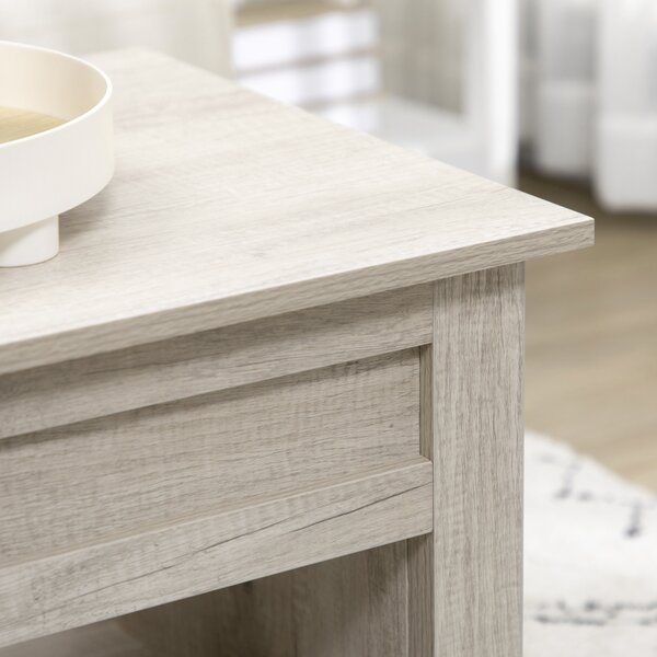 HOMCOM Tavolino rettangolare con piano sollevabile, 2 scomparti aperti, pannello truciolare 105 x 50 x 49 cm - rovere