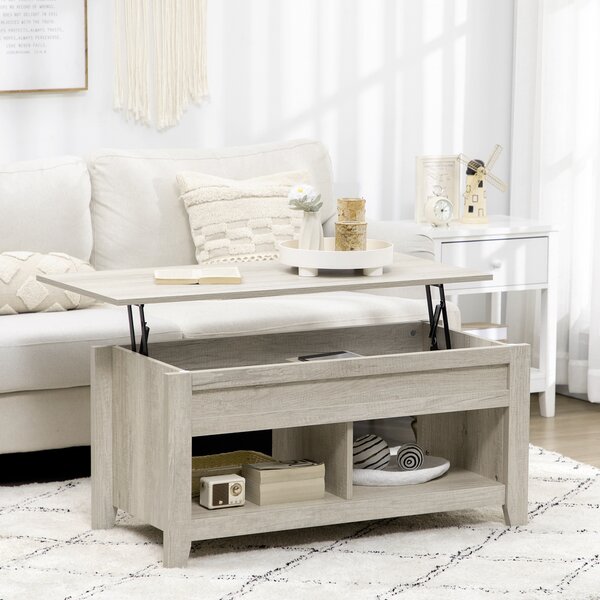 HOMCOM Tavolino rettangolare con piano sollevabile, 2 scomparti aperti, pannello truciolare 105 x 50 x 49 cm - rovere
