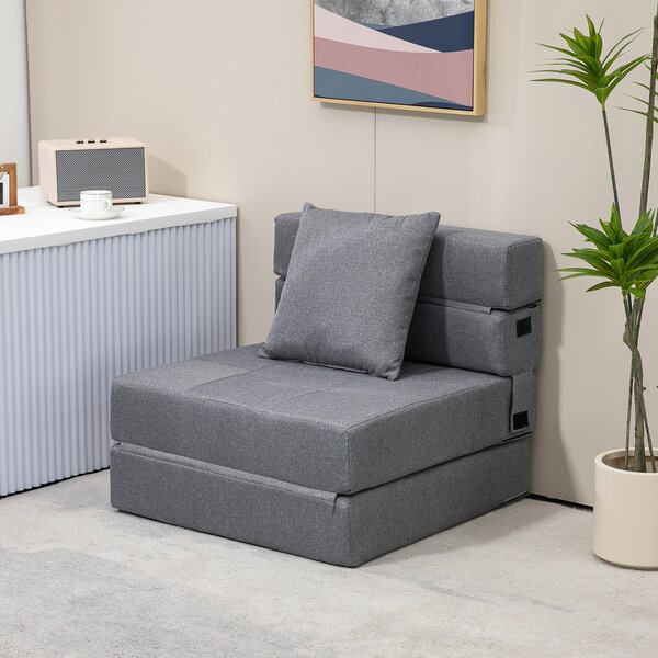 HOMCOM Poltrona Letto Moderno 2 in 1 da Terra Pieghevole con Seduta Morbida e Cuscino, 70x70x61 cm, Grigio | Aosom Italy