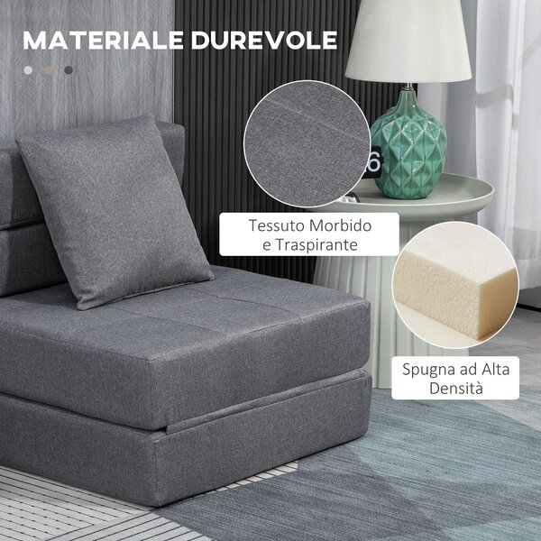 HOMCOM Poltrona Letto Moderno 2 in 1 da Terra Pieghevole con Seduta Morbida e Cuscino, 70x70x61 cm, Grigio | Aosom Italy