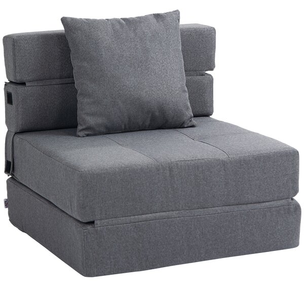 HOMCOM Poltrona Letto Moderno 2 in 1 da Terra Pieghevole con Seduta Morbida e Cuscino, 70x70x61 cm, Grigio | Aosom Italy