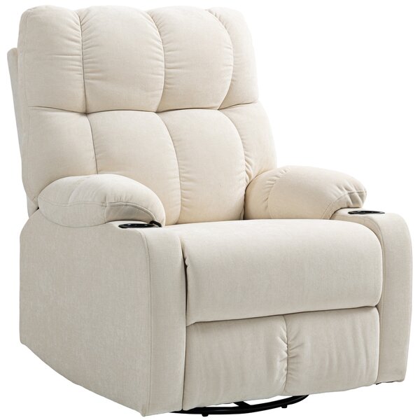 HOMCOM Poltrona Reclinabile 135° con Portabicchieri e Poggiapiedi, in Tessuto Effetto Lino, 88x96x108 cm, Beige | Aosom Italy