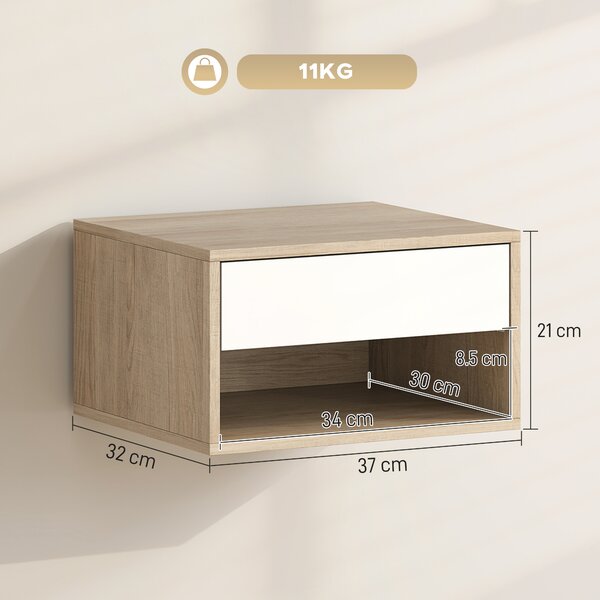 HOMCOM Set di 2 Comodini da Parete con Cassetto, Scomparto Aperto e Piano d'Appoggio, 37x32x21 cm, Legno Naturale | Aosom Italy