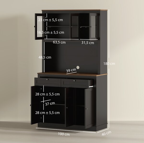 HOMCOM Credenza Cucina Alta con 4 Armadietti, 2 Cassetti e Piano Centrale, 100x40x180 cm, Nero | Aosom Italy