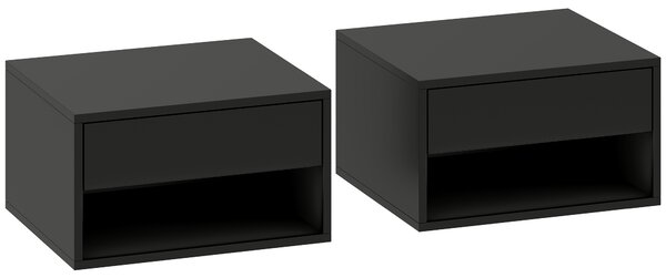 HOMCOM Set di 2 Comodini da Parete con Cassetto, Scomparto Aperto e Piano d'Appoggio, 37x32x21 cm, Nero | Aosom Italy
