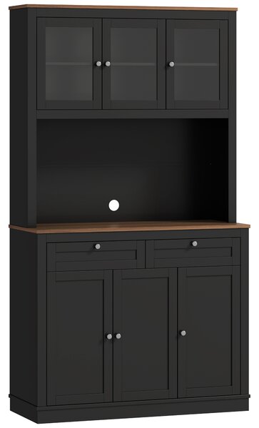 HOMCOM Credenza Cucina Alta con 4 Armadietti, 2 Cassetti e Piano Centrale, 100x40x180 cm, Nero | Aosom Italy