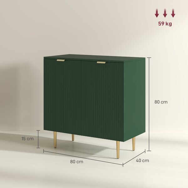 HOMCOM Buffet da Cucina con 2 Ante, Ripiano Regolabile e Piedini Metallici Rialzati, 80x40x80 cm, Verde Oliva | Aosom Italy