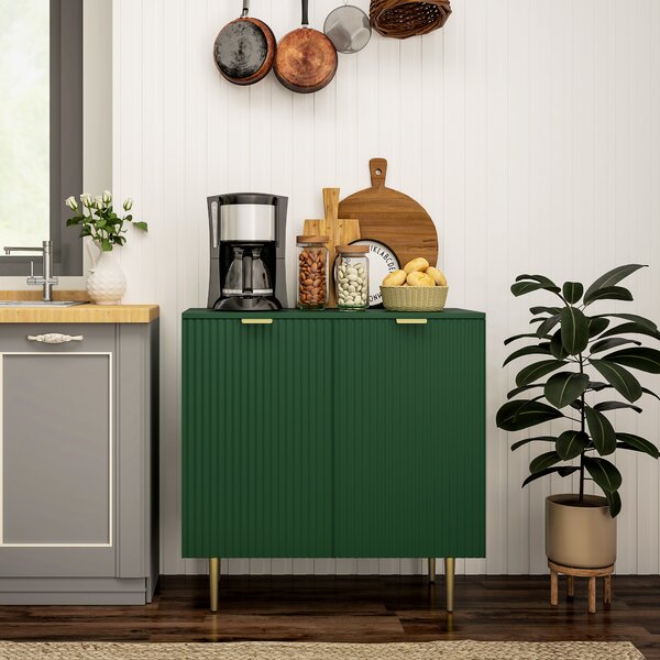HOMCOM Buffet da Cucina con 2 Ante, Ripiano Regolabile e Piedini Metallici Rialzati, 80x40x80 cm, Verde Oliva | Aosom Italy