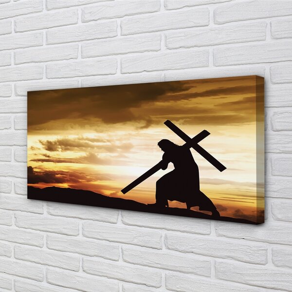 Quadro su tela Gesù Cross Sunset 100x50 cm