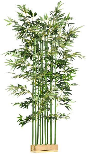 HOMCOM Pianta di Bambù Artificiale Alta 180 cm da 1640 Foglie con Base in Legno di Pino 35x10x10 cm, Verde | Aosom Italy