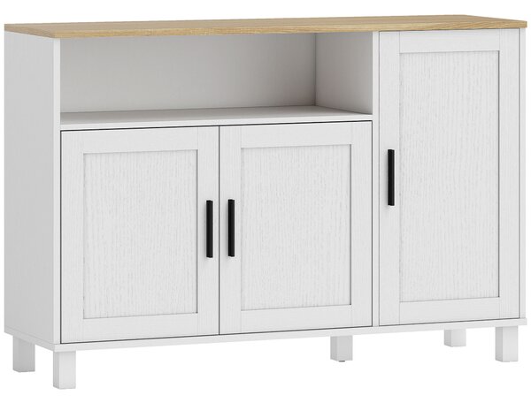 HOMCOM Credenza Cucina con Ante Ammortizzate, 2 Armadietti e Vano Aperto in Legno, 110x33x75 cm, Bianco | Aosom Italy