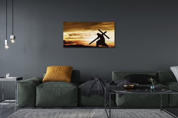 Quadro su tela Gesù Cross Sunset 100x50 cm