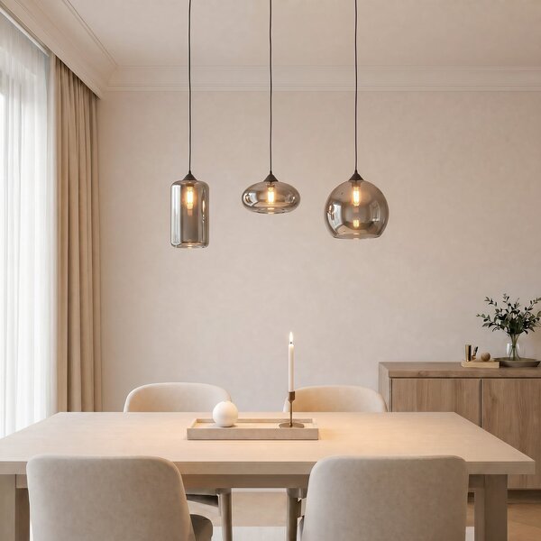 Lampada a sospensione Lindby, Marla, dimmerabile, Grigio, Soggiorno, Metallo, Moderno