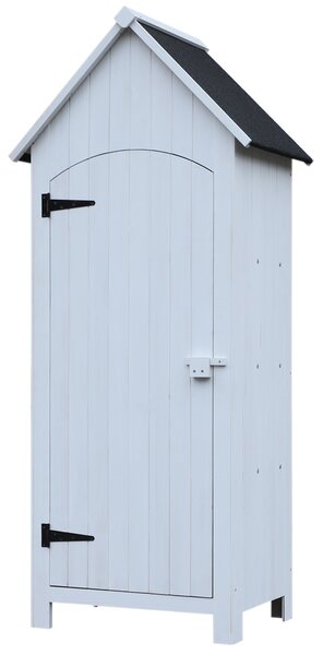 Outsunny Casetta Porta Attrezzi in Legno a 3 Mensole con Tetto Impermeabile in Bitume, 77.5x54.2x179.5 cm, Bianco | Aosom Italy