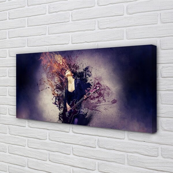 Quadro su tela Note di chitarra donna 100x50 cm