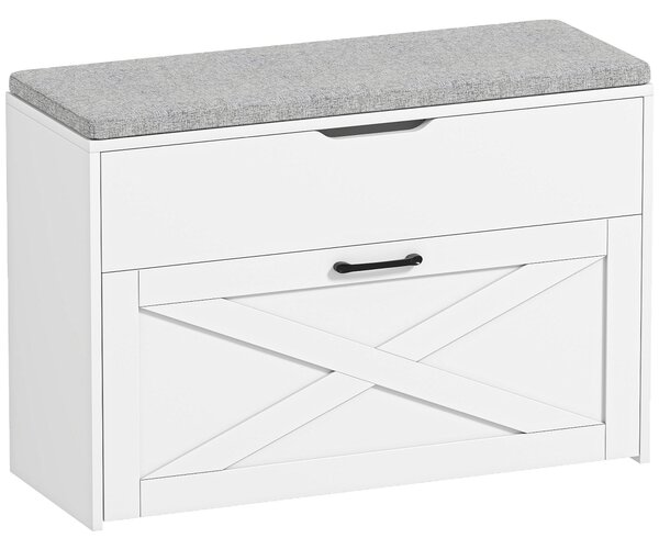 HOMCOM Panca Scarpiera con Cassetto Ribaltabile e Contenitore, Capacità 8 Paia di Scarpe, 80x30x55 cm, Bianco | Aosom Italy