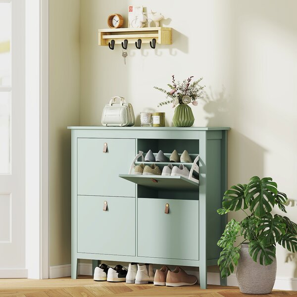 HOMCOM Scarpiera Slim 4 Cassetti per 20 Paia di Scarpe Taglia EU44 e Ripiani Regolabili, 105x24x95.5cm, Verde | Aosom Italy