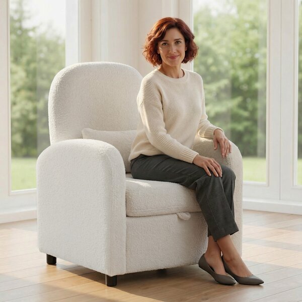 HOMCOM Poltrona Moderna con Spazio Contenitore a Scomparsa e Cuscino, Rivestimento in Pile Teddy, 76x77x95 cm, Crema | Aosom Italy
