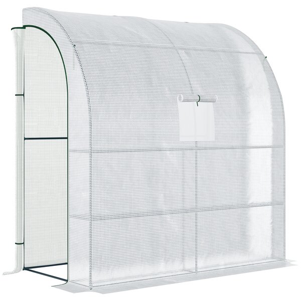 Outsunny Serra Addossata a 3 Livelli con Porte e Finestre Avvolgibili, in PE e Acciaio, 200x100x215 cm, Verde e Bianco | Aosom Italy