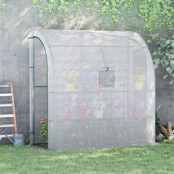 Outsunny Serra Addossata a 3 Livelli con Porte e Finestre Avvolgibili, in PE e Acciaio, 200x100x215 cm, Verde e Bianco | Aosom Italy