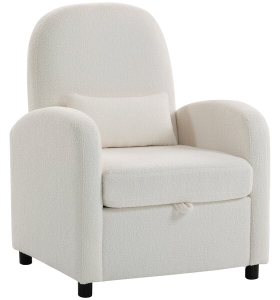 HOMCOM Poltrona Moderna con Spazio Contenitore a Scomparsa e Cuscino, Rivestimento in Pile Teddy, 76x77x95 cm, Crema | Aosom Italy