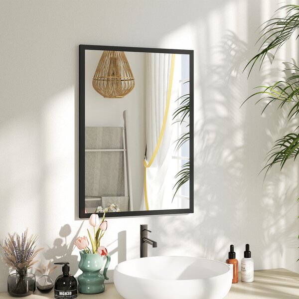 HOMCOM Specchio da Parete Rettangolare con Ganci, in Vetro e MDF, 50x70 cm, Nero | Aosom Italy