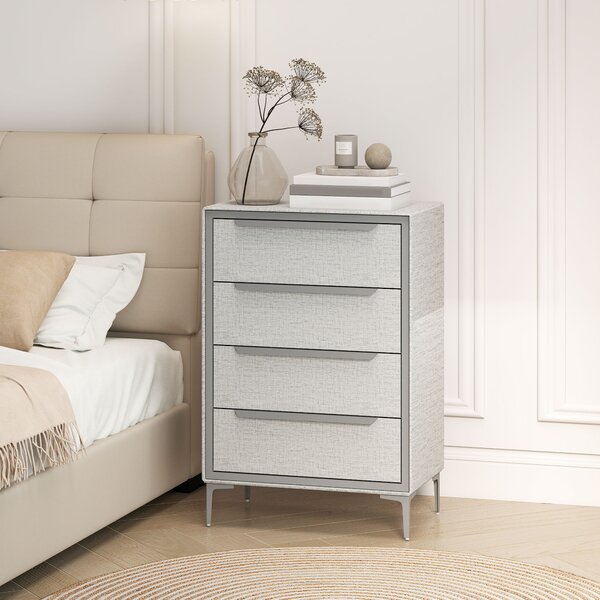 HOMCOM Cassettiera 4 Cassetti in Acciaio con Rivestimento in Tessuto Effetto Lino, 60x36x88 cm, Grigio | Aosom Italy