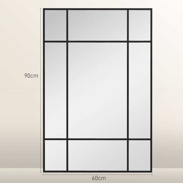 HOMCOM Specchio da Parete Stile Finestra con Montaggio Verticale e Orizzontale, 90x60 cm, Nero | Aosom Italy