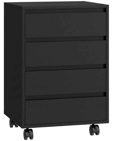 HOMCOM Cassettiera da Ufficio con Ruote e 4 Cassetti Scorrevoli, Effetto Legno, Nero | Aosom Italy