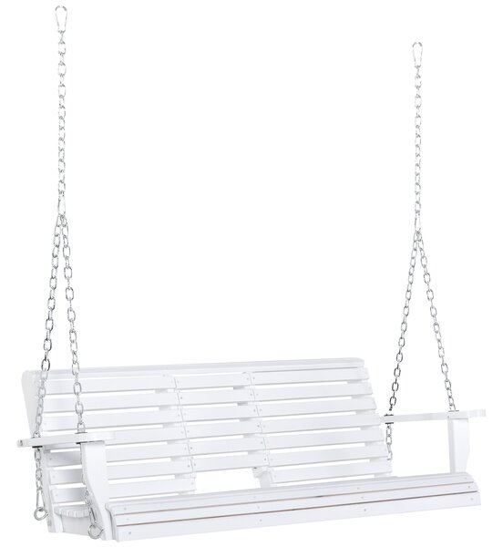 Outsunny Dondolo 3 Posti da Esterno con Tavolino Centrale e Portabicchieri, in Legno e Metallo, 150x75x53 cm, Bianco | Aosom Italy