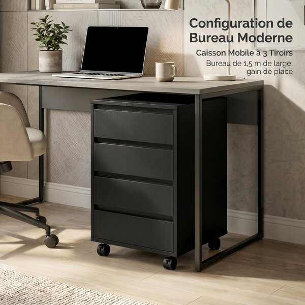 HOMCOM Cassettiera da Ufficio con Ruote e 4 Cassetti Scorrevoli, Effetto Legno, Nero | Aosom Italy