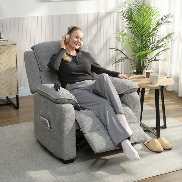 HOMCOM Poltrona Reclinabile 150° con Poggiapiedi, Telecomando e Tasca Laterale, imbottita e Velluto Effetto , 86x90x103 cm, Grigio | Aosom Italy
